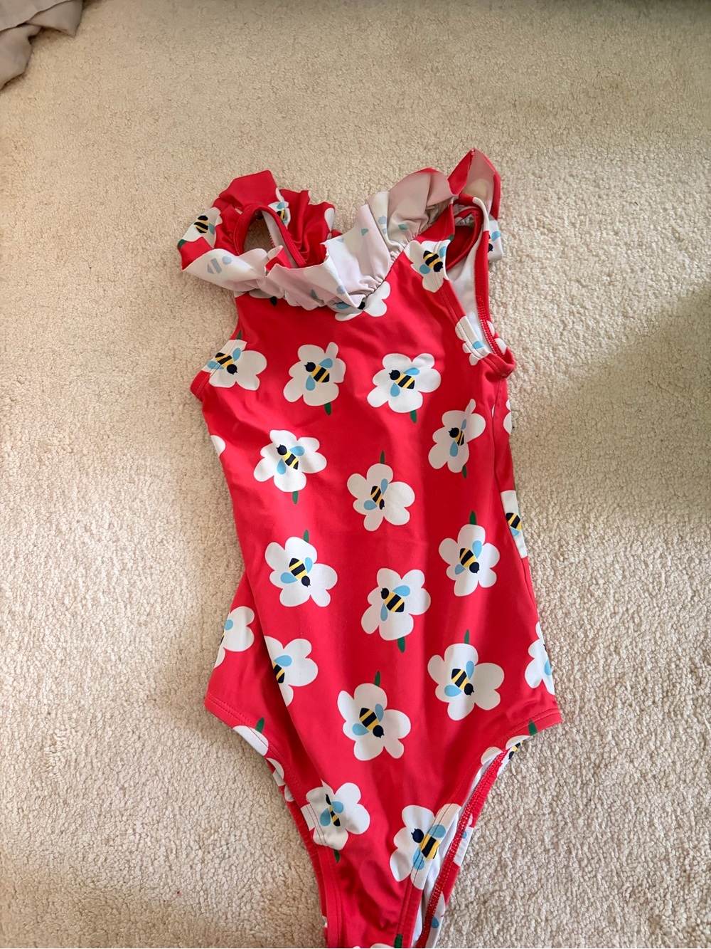 Hanna Andersson Red Floral One-Piece Swimsuit with Ruffle Neck